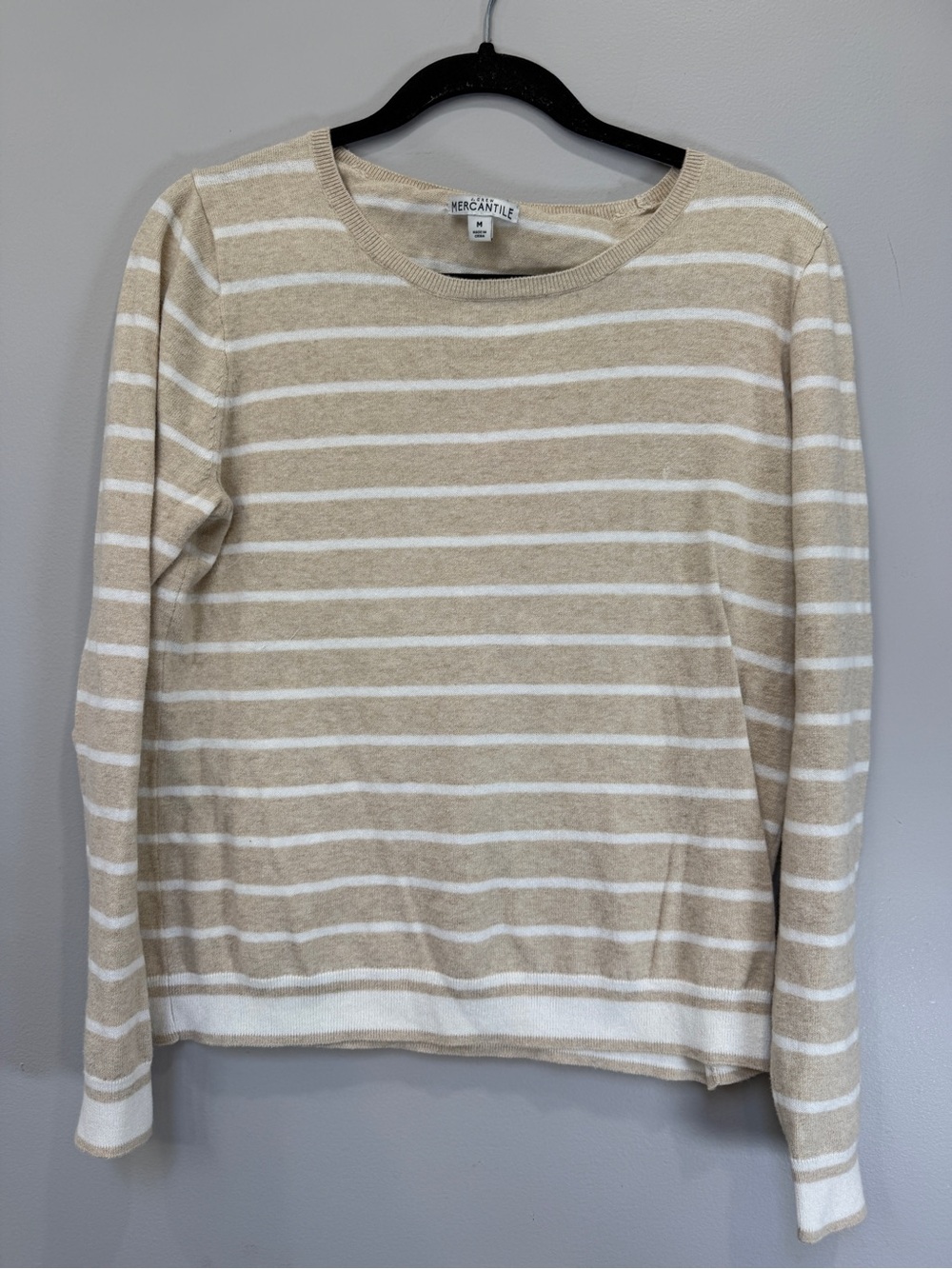 J. Crew Beige and White Striped Crewneck Sweater